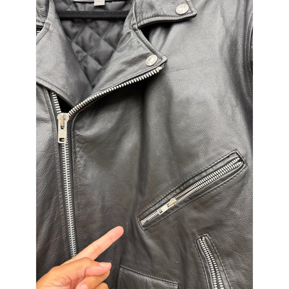 Wilsons Leather XL Black Leather Motorcycle Biker Jacket Belted Moto - Picture 3 of 9